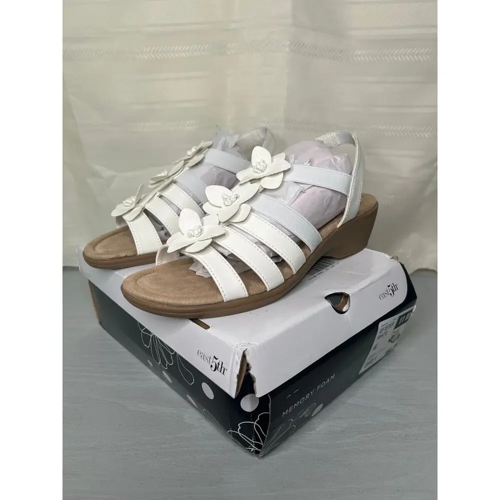 East 5th Memory Foam Slip On Sandals White Womens Size 11M